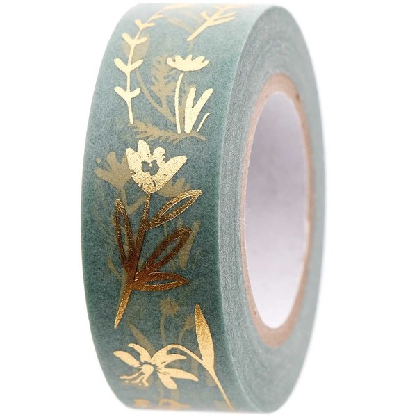 Washi Tape - Blüten Goldfoil & Mint