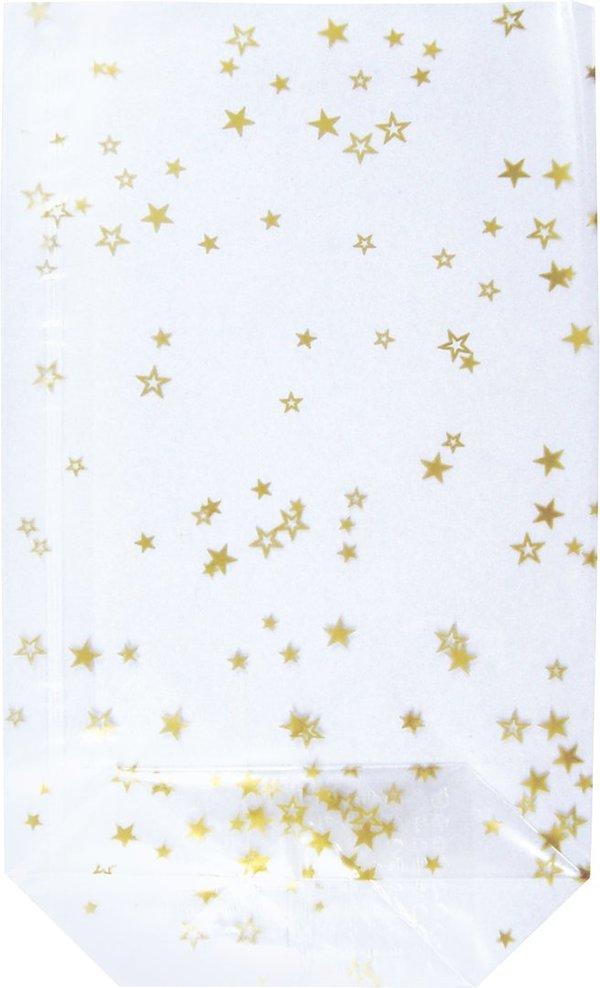 Transparente Kekstüten  mit goldenen Sternen - klein (10 Bodenbeutel)