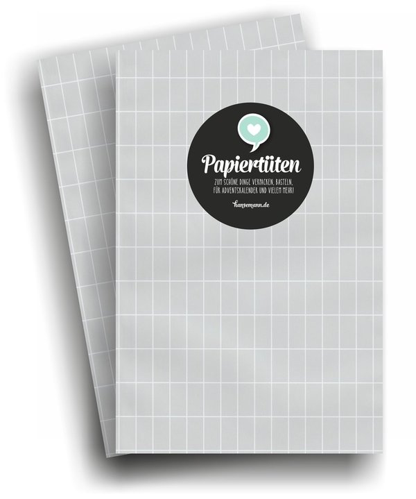 L Papiertüten - Grid Grau (10 Stück)