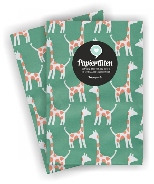 L Papiertüten - Giraffen Grün (10 Stück)