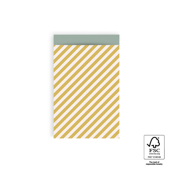 M Papiertüten - diagonale Streifen ocker (10 Stück)