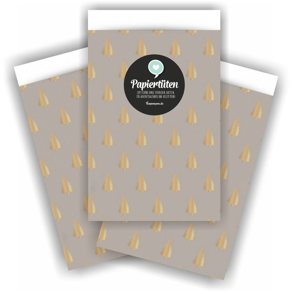 M Papiertüten - Tannenbäume taupe-gold (10 Stück)