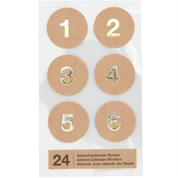Sticker Adventskalender Zahlen 1-24 | kraft-goldfoil