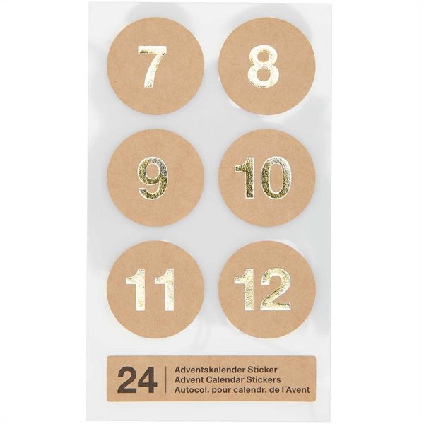 Sticker Adventskalender Zahlen 1-24 | kraft-goldfoil