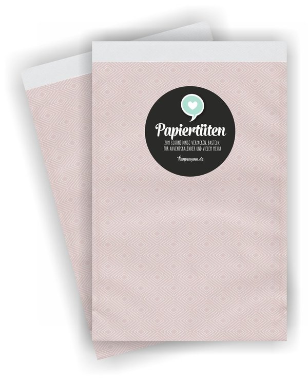 L Papiertüten - Geometrisches Muster rosa (10 Stück)