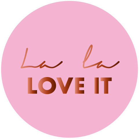 Runde Sticker - La la LOVE IT (18 Stück) rosa Kupfer