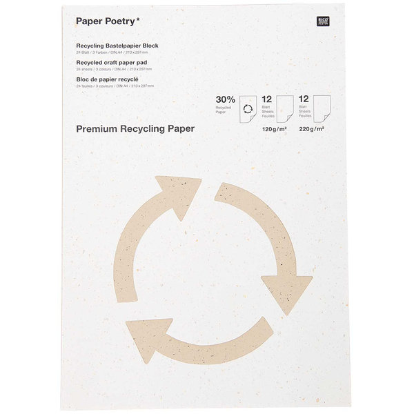 Paper Poetry - Recycling Bastelpapier Block - gesprenkelt (24 Blatt)