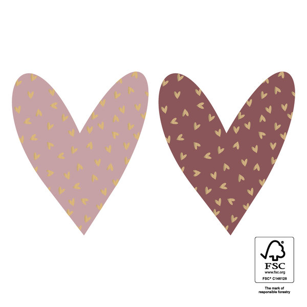Sticker - Herzen rosenholz & Bordeux (18 Stück) goldfoil