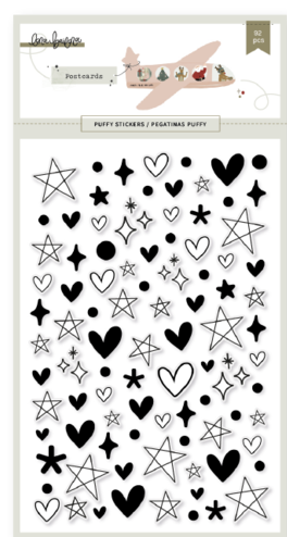 Lora Bailora - Puffy Sticker Sterne , Herzen, Punkte - schwarz-weiß